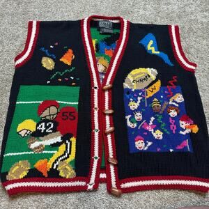 Vintage 80s/90s Berek Football Motif Cotton Vest With Football Buttons